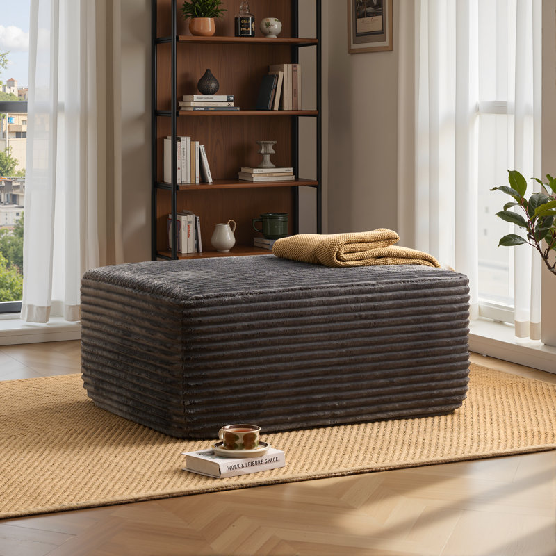 Repose-pieds en velours côtelé 37 po Nathasa, Velours côtelé gris plus