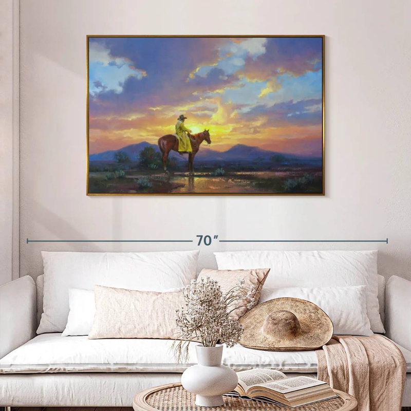Soleil brûlant, 46 po x 31 po, Cadre flottant doré