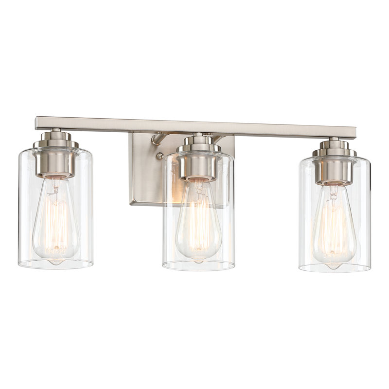 19.29 in. 3-Light Brushed Nickel Dimmable Bathroom Vanity Light with Clear Glass Shades, Brushed Nickel, 3 Lights