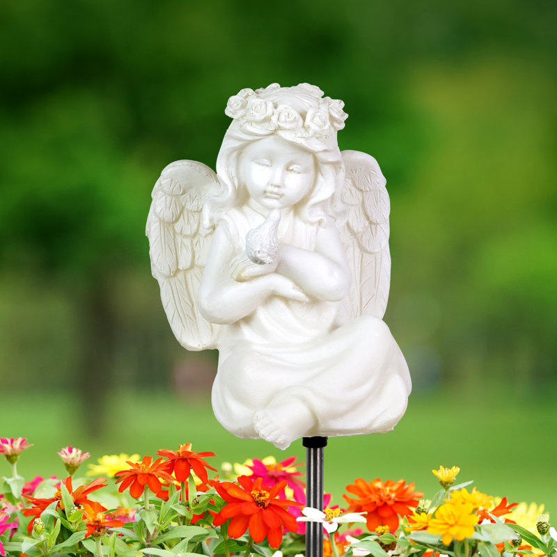 Solar Little Girl Angel Resin Garden Stake with LED Light