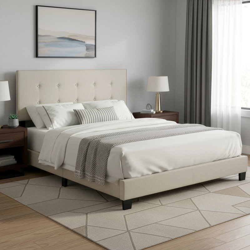 Thessing Upholstered Standard Bed, Beige