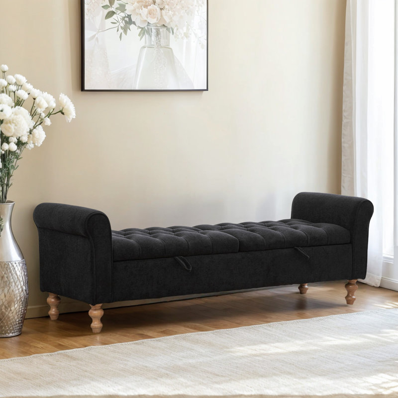 65.75" Wide Upholstered Storage Bench, Black
