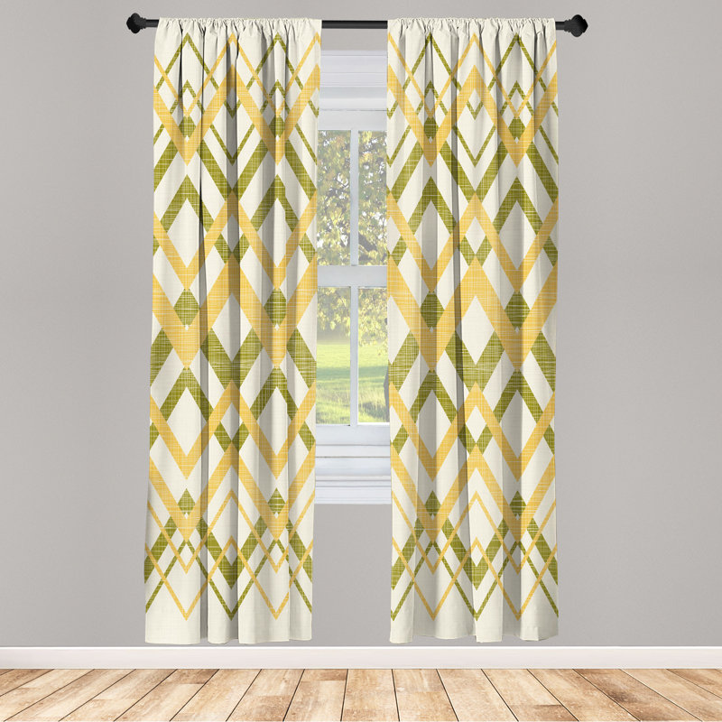Rideaux à chevrons Ebern Designs, motif zigzag classique, paire de 28 po, L 28 po x L 63 po, Moutarde écru