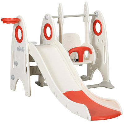 Ensemble de balançoire pour tout-petits 4 en 1 - aire de jeux intérieure pour les enfants de 1 à 3 ans, ensemble de jeu pour enfants avec glissade, grimpeur, balançoire réglable et panier de basketball