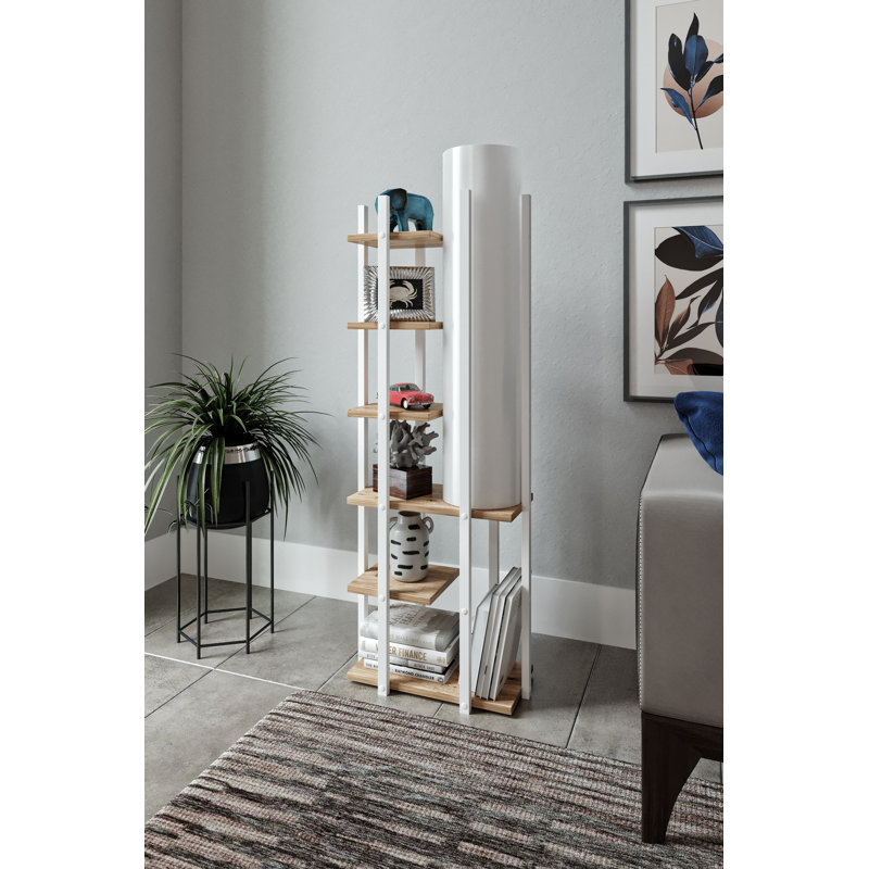 Elegant Floor Lamp with Particle Board Body, White & Natural Finish, 53.1 x 9.8 x 53.1 inches | CE Certified, E27 Socket (Max 40W), On/Off Switch on Cable, Stylish Lighting for Modern Living Spaces & Offices