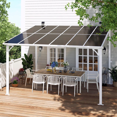 Yardgrace Sloped Roof Wall Mounted Aluminum Pergola With Solar Light