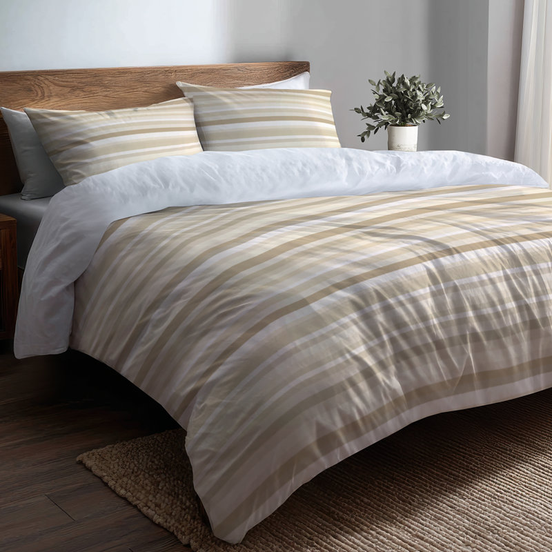 Ensemble de literie et housse de couette à rayures French Country, Housse de couette pour grand lit et 2 taies décor