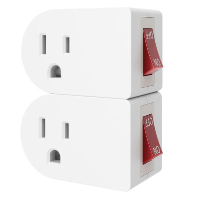 2 Pack Grounded Outlet Wall Tap Adapter with On/Off Power Switch，Single Outlet with Switch,White