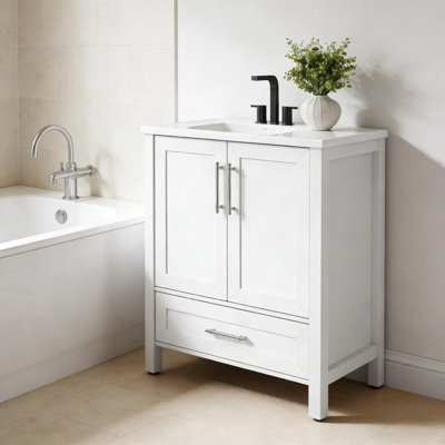 Meuble-lavabo pour salle de bain avec lavabo en céramique, portes d'armoire et tiroir pour la salle de bain et le jardin
