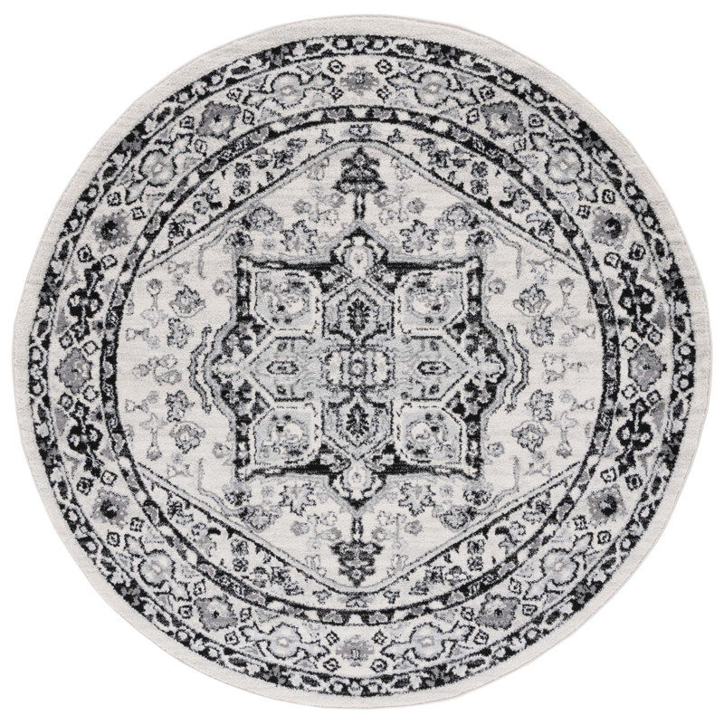 Tapis 286 ivoire / noir, Rond 6 pi 7 po
