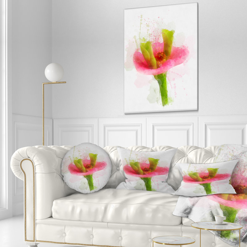 Coussin décoratif à imprimé floral vert et rouge avec aquarelle