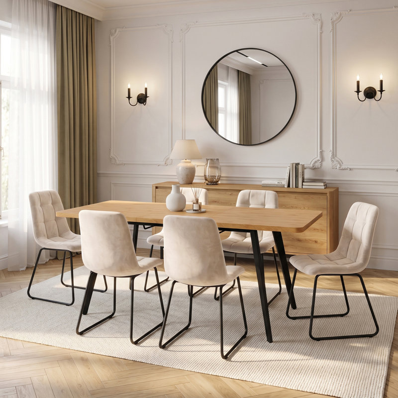 Extendable Dining Set, White, Table, 6 Chiars