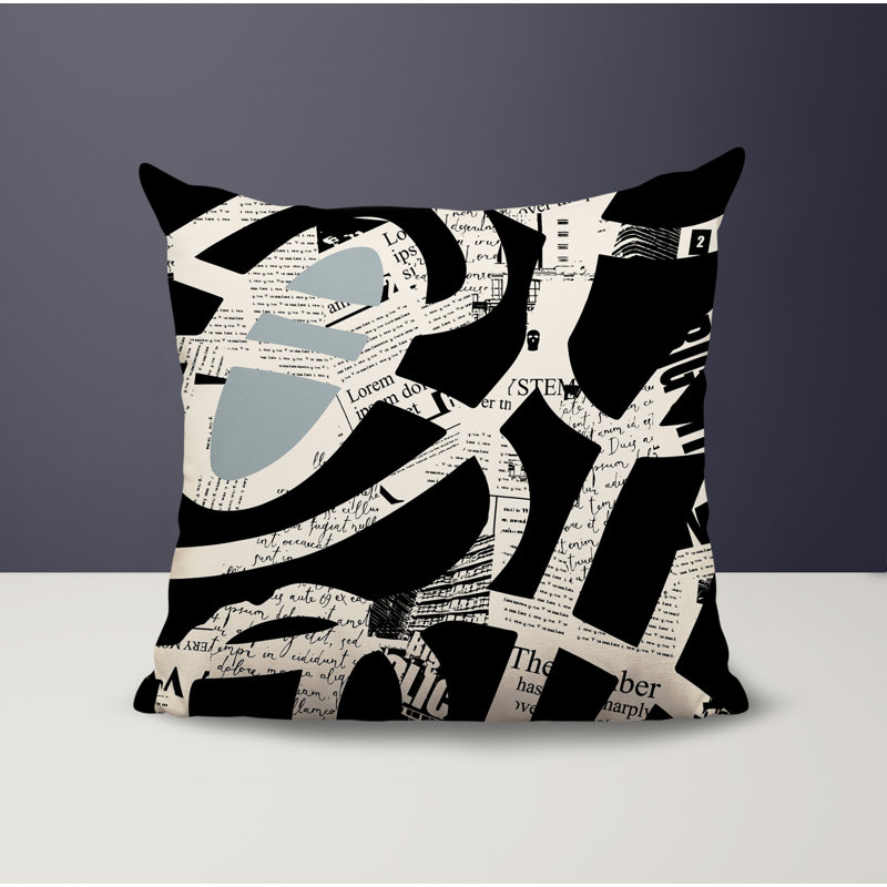 Oreiller carré réversible intérieur / extérieur Kaya, H 19 po x l 19 po, Gris / noir / blanc cassé abstrait