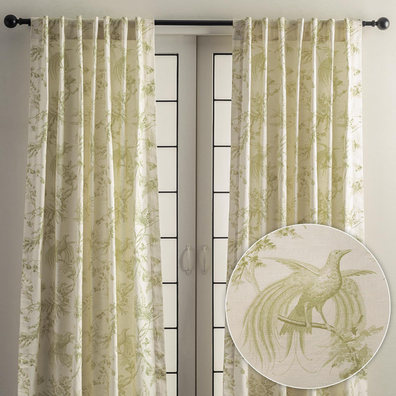 Maison d' Hermine Curtains for living room 100% Cotton 108 inch length Two Panels Light Filtering Toile Curtains for Bedroom Windows with rod and loop Pockets Drapes (Paradise Sage, 50"W x 108"L)