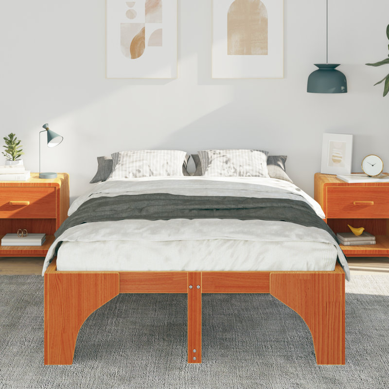 Solid Wood Bed, Brown, Double (4'6)