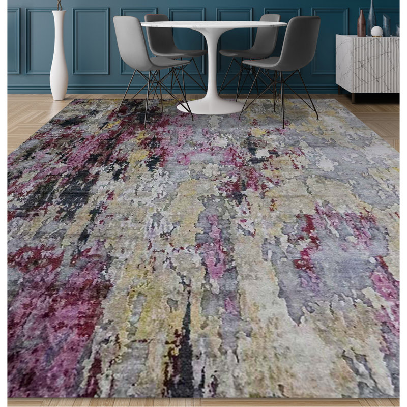 Hand Knotted Abstract Area Rug, Rectangle 8' x 10'
