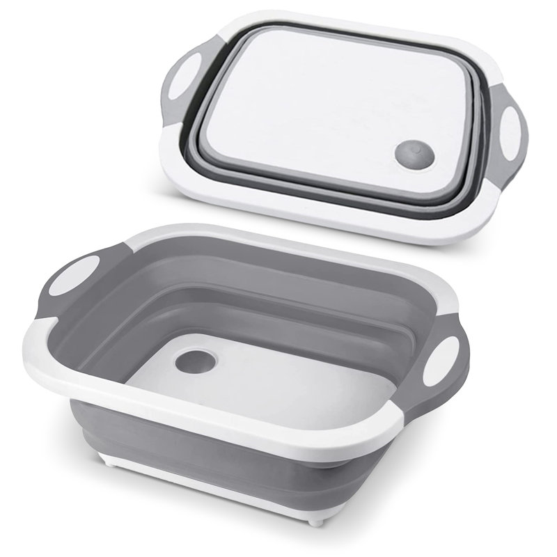 Gray Silicone Collapsible Cutting Board with Drainage Hole
