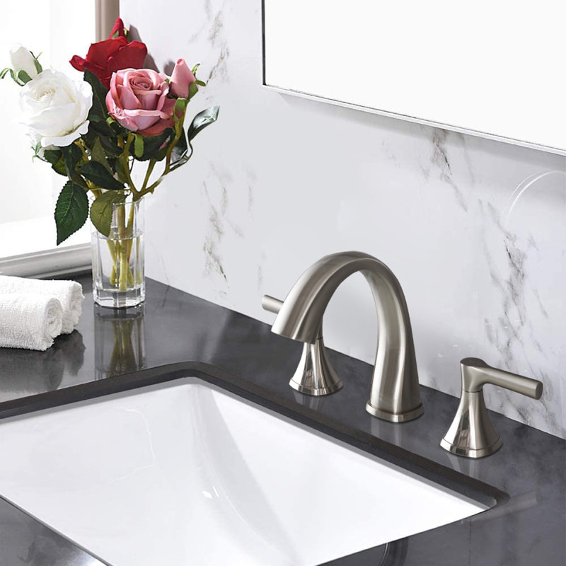 Widespread Bathroom Sink Faucets Two Handle 3 Hole Vanity Bath Faucet  With Drain Assembly (Brushed Nickel), Brushed Nickel