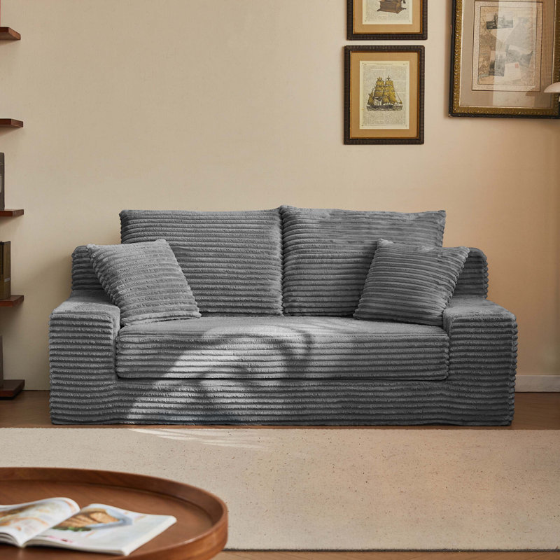 Ensemble de housse de canapé moderne en flanelle rayée moelleuse et fonctionnelle avec un design élastique, parfait pour la protection du canapé du salon et comprend des housses de coussin pour plus de confort