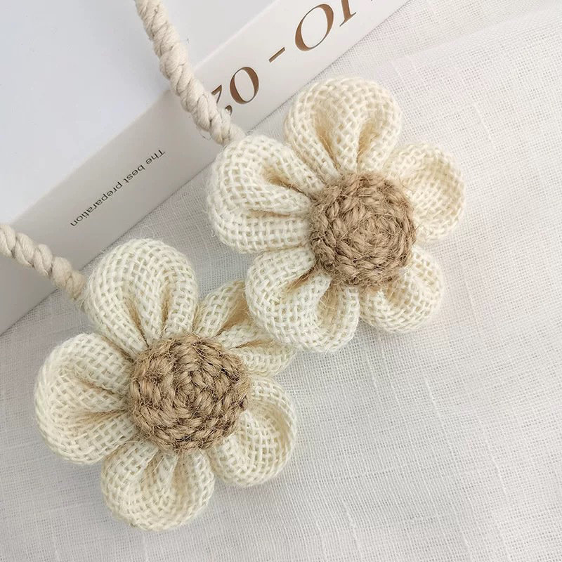 Rustic Flower Braided Rope Curtain Tiebacks, Beige