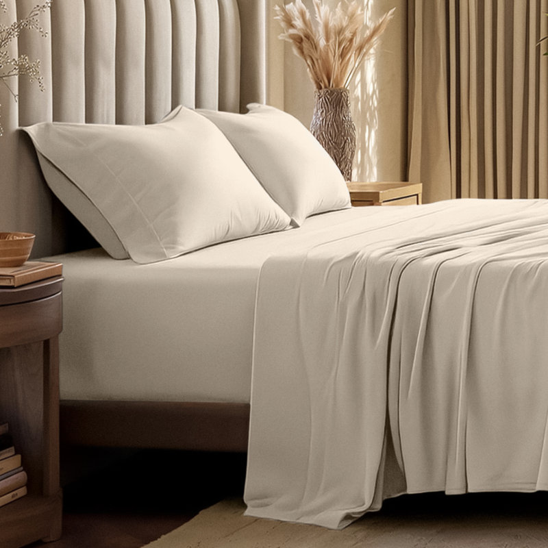 Organic Cotton Jersey Sheet Set, Sand, Queen Sheet Set + Fitted Sheet + 2 Pillowcases