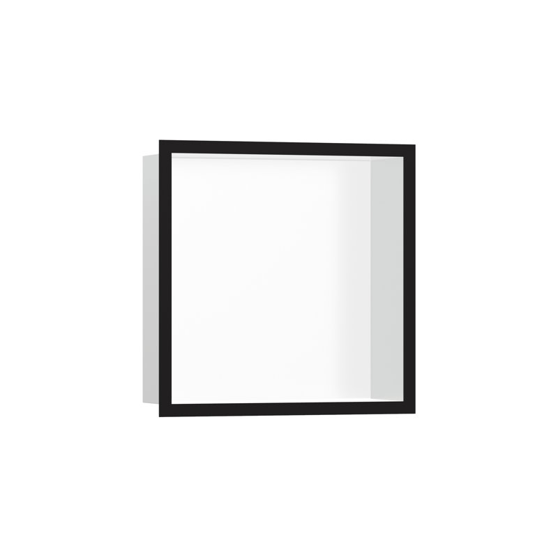 XtraStoris Individual Wall Niche Matte White with Design Frame 15.38" x 9.5" x 4", Matte Black
