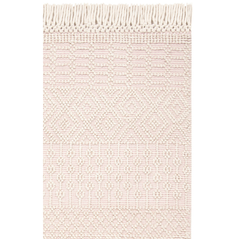 Tapis ivoire / rose en laine tissé à la main Aldeline, Tapis de couloir 2 pi 3 po x 6 pi