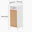 Armoire de salle de bain avec façade et panier en bambou - naturel / blanc
