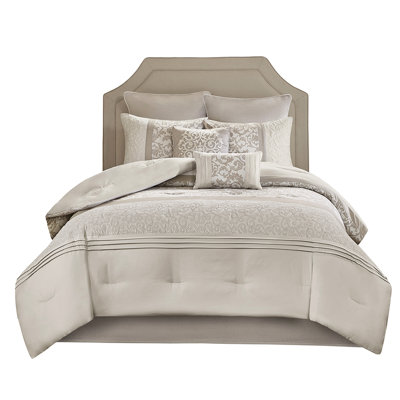 Embroidered 8 Piece Queen Comforter - Graceful Design For Bedroom, Machine Washable Fabric Comforter, Microfiber,