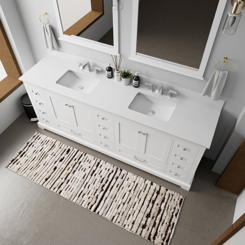 Dukes 84 in. W x 22 in. D Double Bath Vanity Faucet Set and Mirrors, White Quartz, White