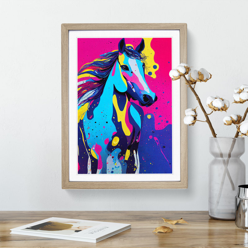 XV1022-3179X Paint Drip Horse No.4 Abstract - Single Picture Frame Print, 64cm H x 46cm W x 2cm D, Oak