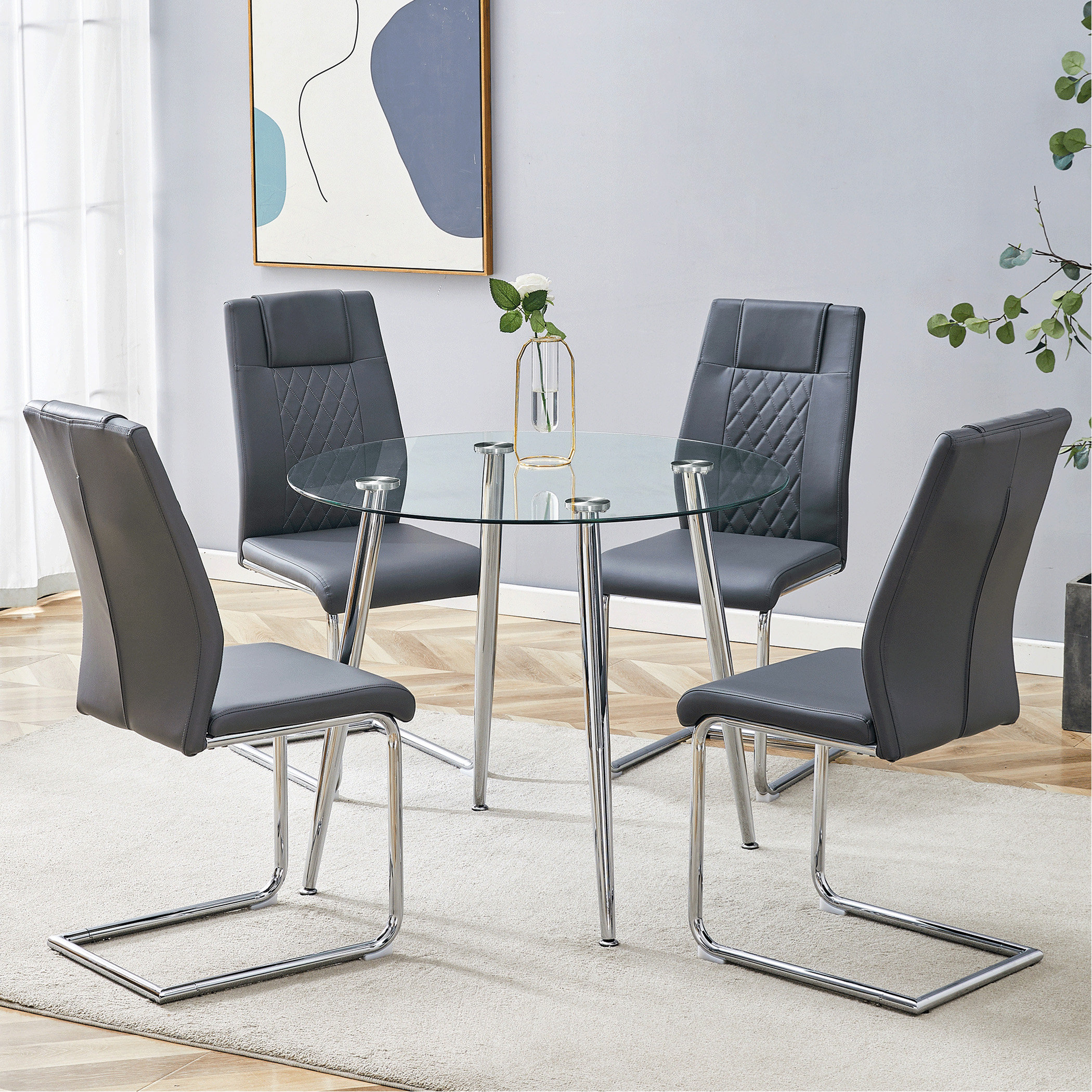 Ivy Bronx Table And Chair Set.A Modern Minimalist Round Transparent ...