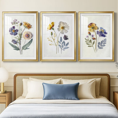 Pressed Flower Memories I  -Custom Framed  Premium Print W Matt - 3 Pieces