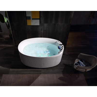 Baignoire tourbillon autoportante cannelée 66,9 po x 40,9 po avec 10 jets de massage, 8 jets d'air à changement de couleur, chauffage thermostatique, ensemble audio Bluetooth et robinet