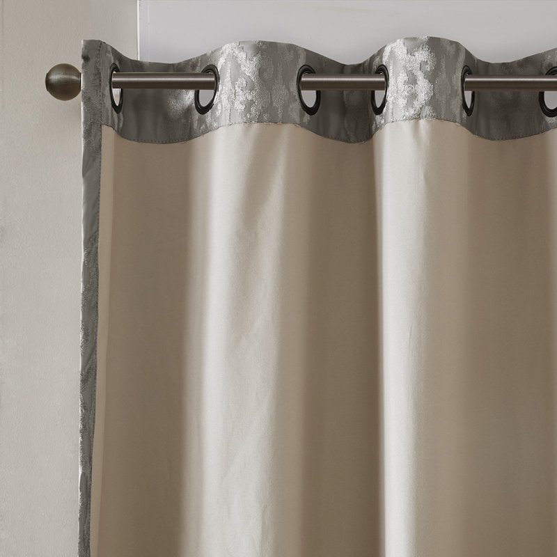 Rideau tricoté en jacquard damassé occultant avec œillets, Gris anthracite, L 50 po x L 108 po