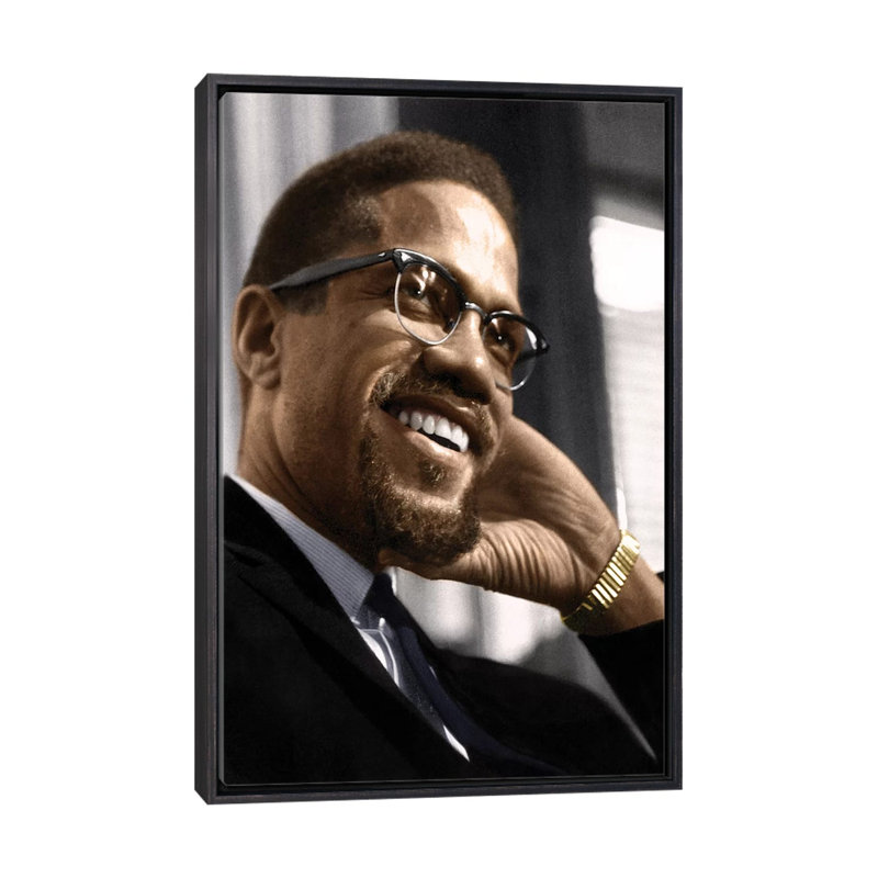 Malcolm X (1925-1965) par Granger-impression, Pas de tapis, H 26 po x l 18 po x 1,5 po, Toile avec cadre noir patiné