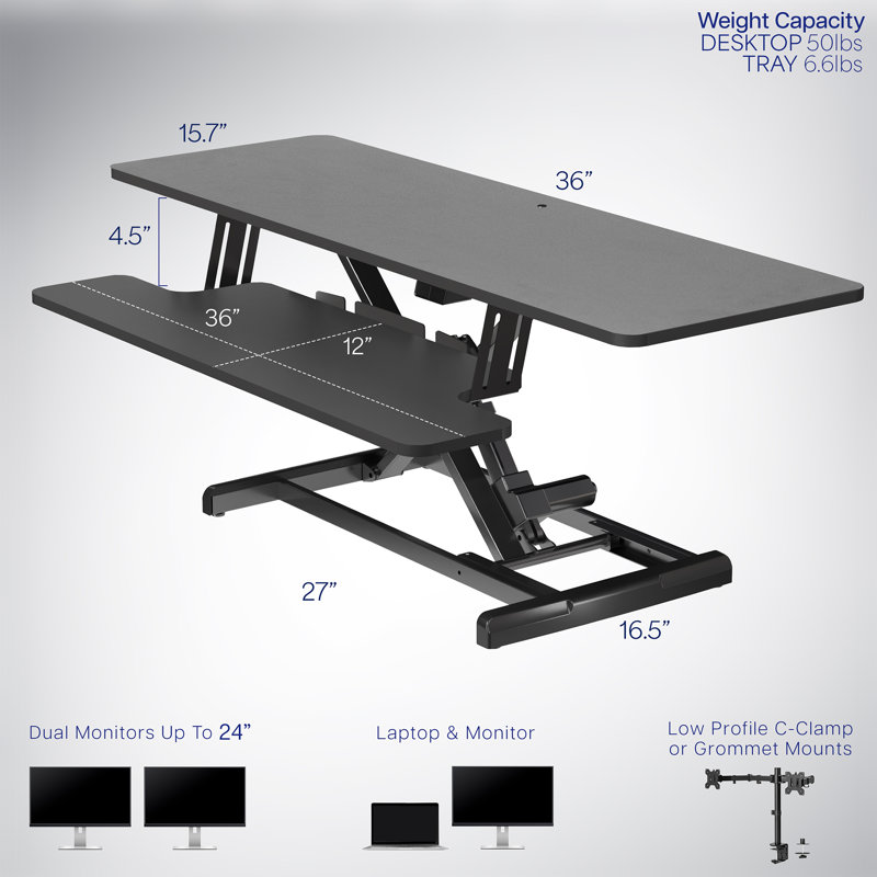 Adjustable Metal Base Standing Desk Converter, 5.7'' H x 36'' W x 15.7'' D