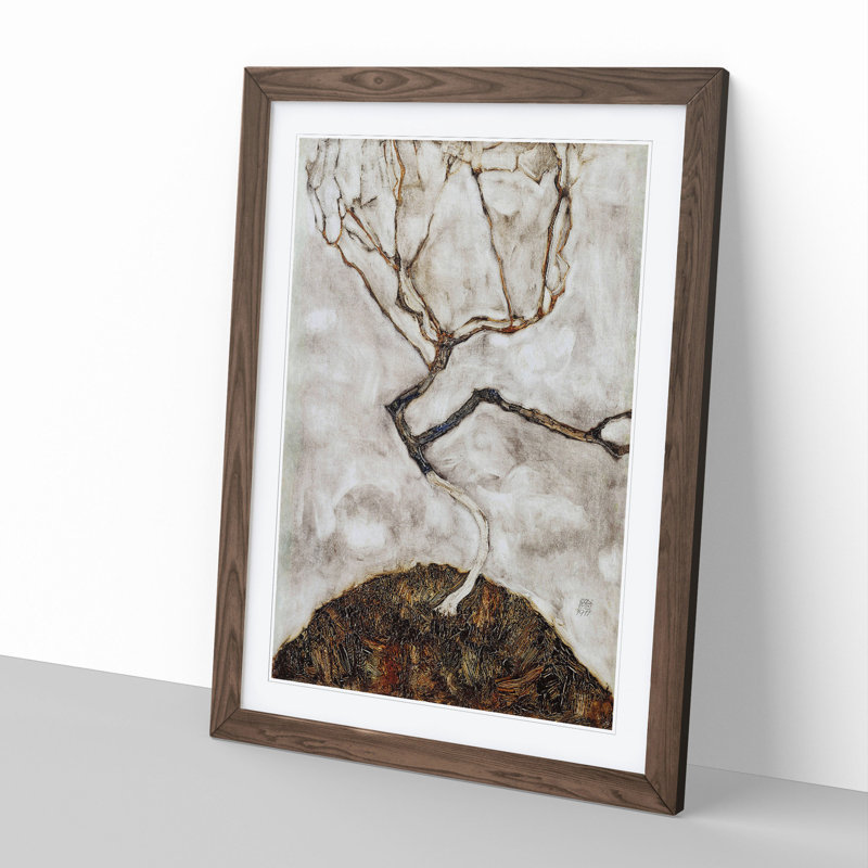 Small Tree in Late Autumn by Egon Schiele - Picture Frame Painting, Walnut Framed, 36cm H x 27cm W x 2cm D