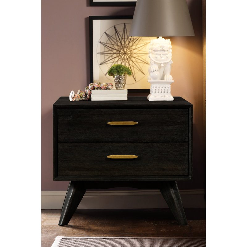 Table de chevet 2 tiroirs Mid-Century brun, nombreuses options de rangement, solide, 24 po de profondeur, structure pour support, 17 po de largeur, corps