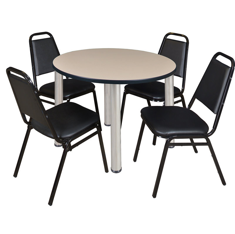 Plateau de table Kee, 4 chaises empilables, Chrome chrome, Érable, H 29 po x l 48 po x P 48 po