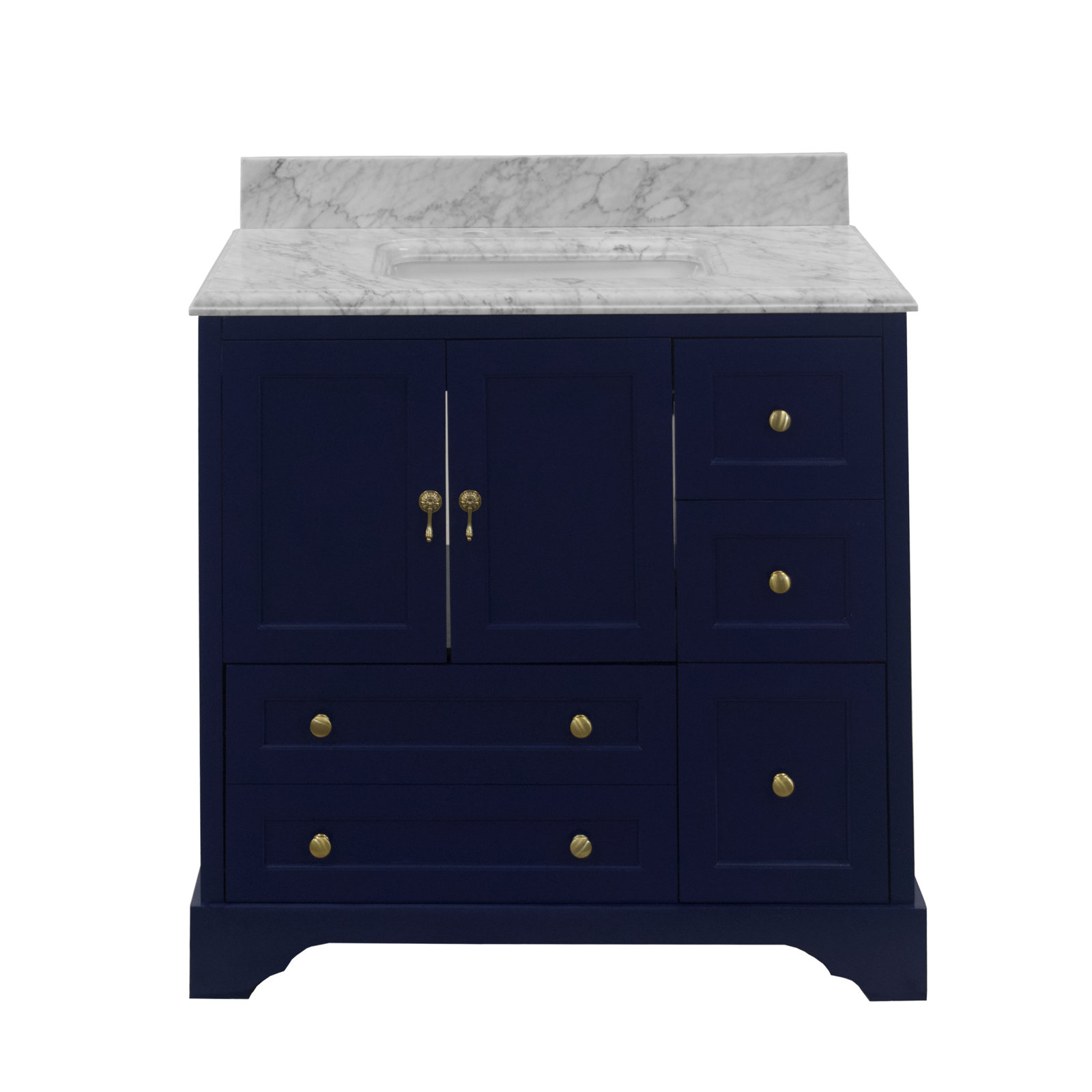 Tilford 36'' Single Bathroom Vanity, Carrara Marble, Royal Blue