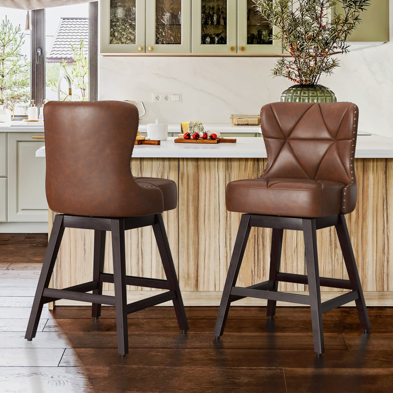 Arabele Swivel 26'' Counter Stool, 2, Dark Brown, Brown Faux Leather
