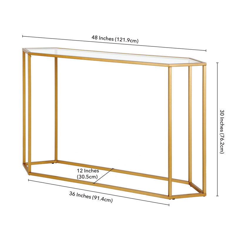 121.9cm Glass Top Console Table, Brass