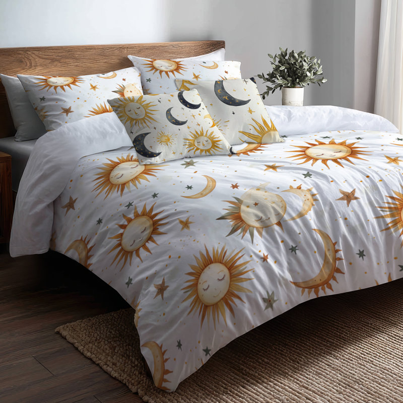 Ensemble de literie 5 pièces Starburst - Ensemble de housse de couette et de coussins orange Sun Moon