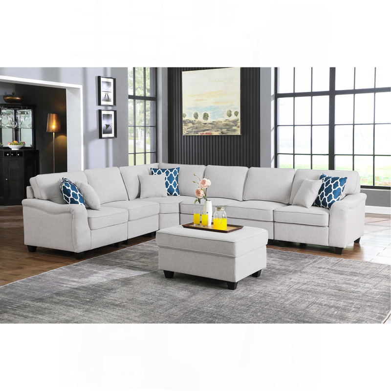 Canapé modulaire en L gris clair de 125 po avec repose-pieds modulaire en L 7 pièces