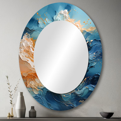 Blue Storms Charm Vivid liquide Art - grand miroir mural ovale sur métal