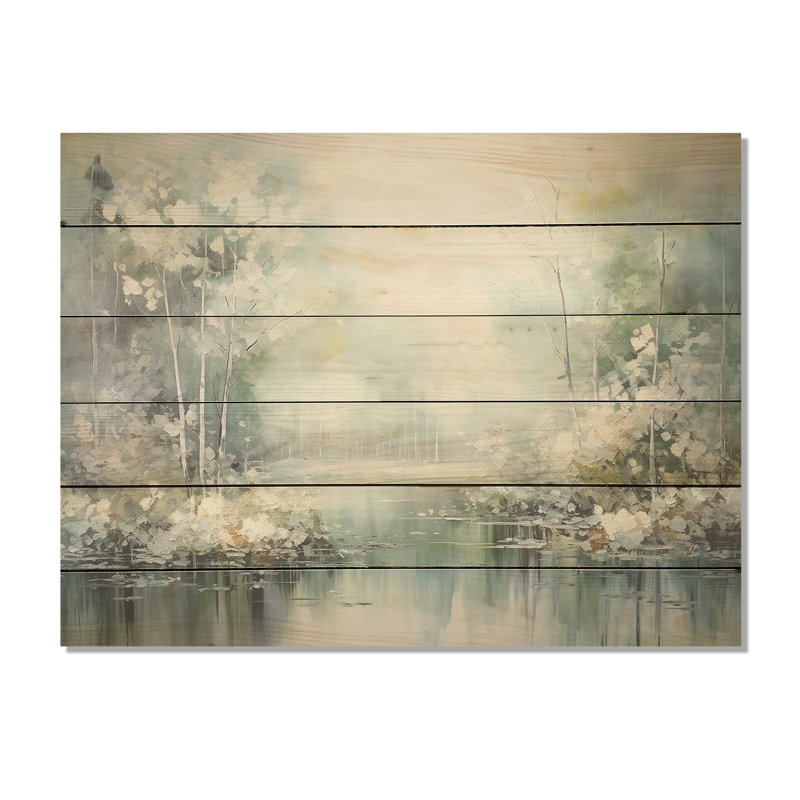 «Minimal River Forest», art liquide sur bois de pin naturel, H 24 po x l 32 po