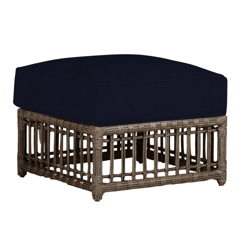 Newport Outdoor Ottoman with Cushion, Newport #66 Burlap, Welt, Linen Navy