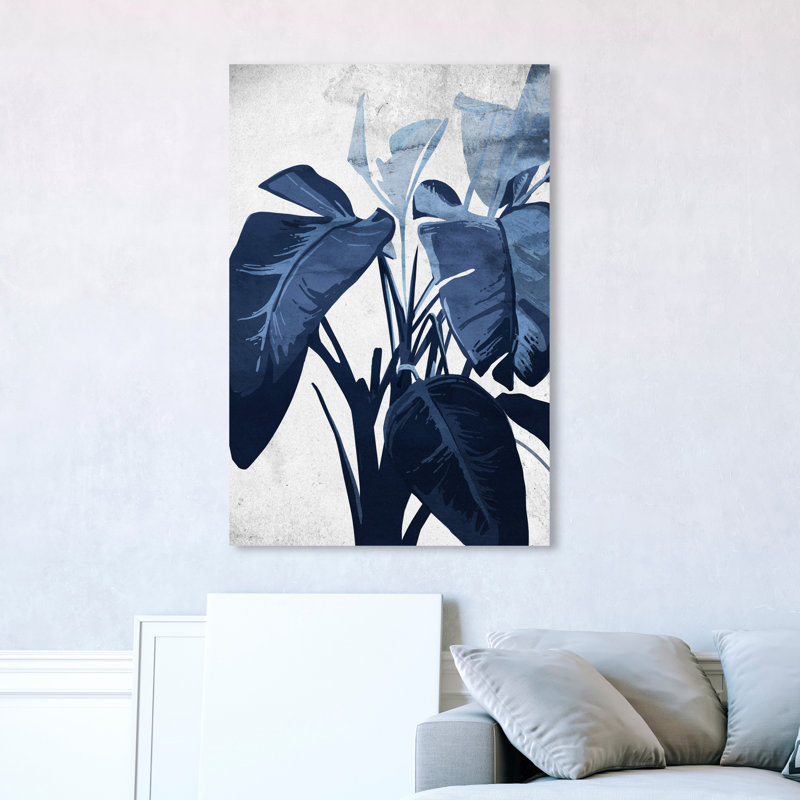 Floral and Botanical Blue Lover, Tropical Blue - impression d'art graphique, Toile tendue, H 36 po x l 24 po, Sans cadre