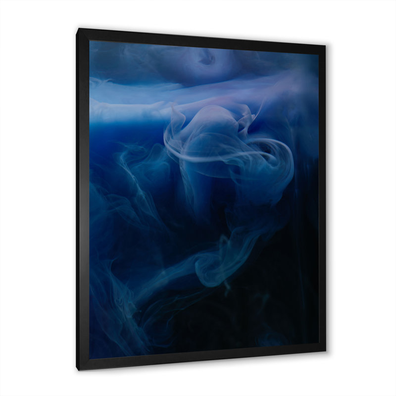 Abstrait tourbillons bleu foncé - décoration murale moderne en toile, H 12 po x l 20 po x P 1 po, Cadre photo noir